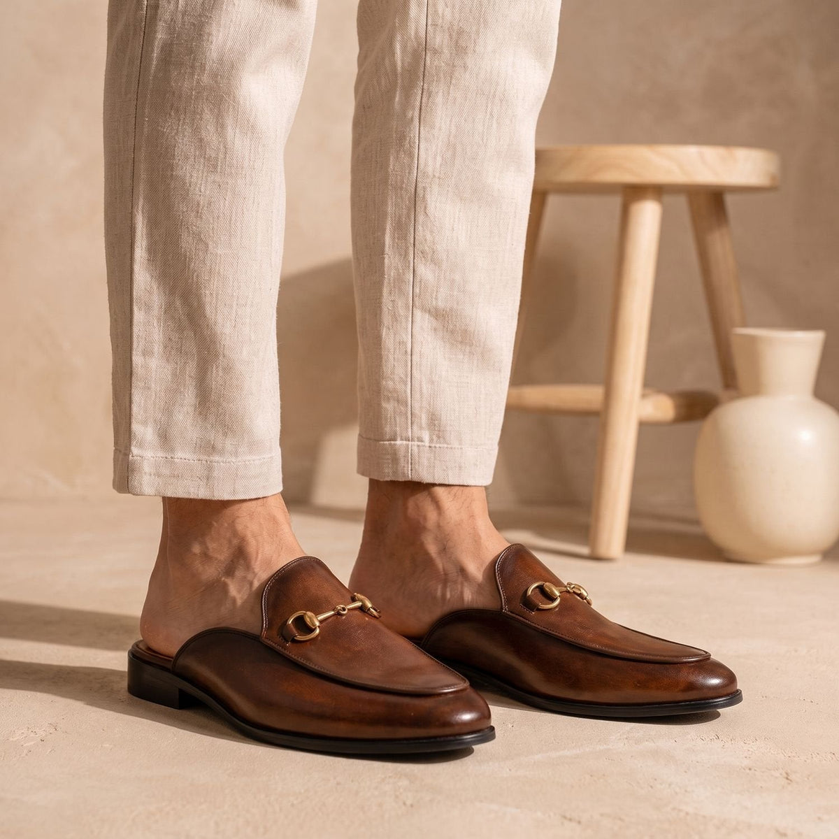 Men's Leather Horsebit Slip-On Mule Loafers