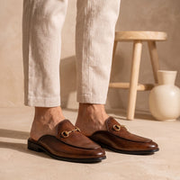 Men's Leather Horsebit Slip-On Mule Loafers