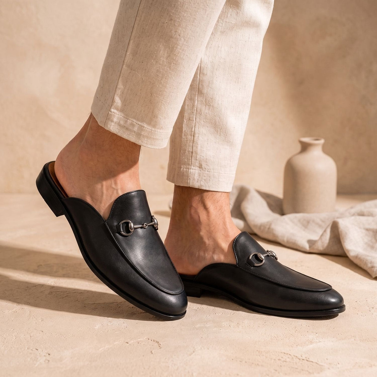 Men's Leather Horsebit Slip-On Mule Loafers