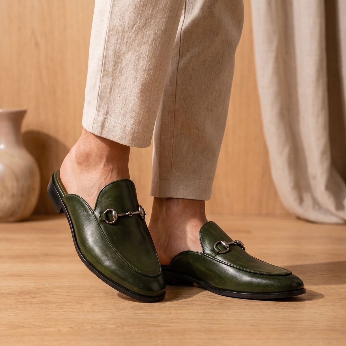 Men's Leather Horsebit Slip-On Mule Loafers