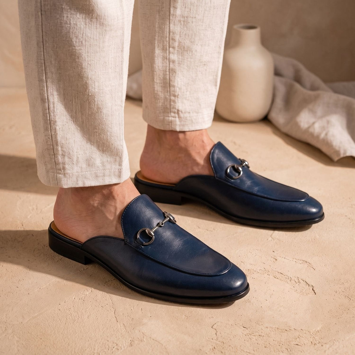 Men's Leather Horsebit Slip-On Mule Loafers