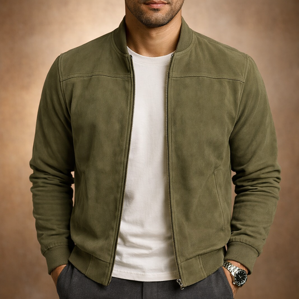 Men's Lightweight Suede Bomber Jacket - Smart Casual Outerwear for All Seasons