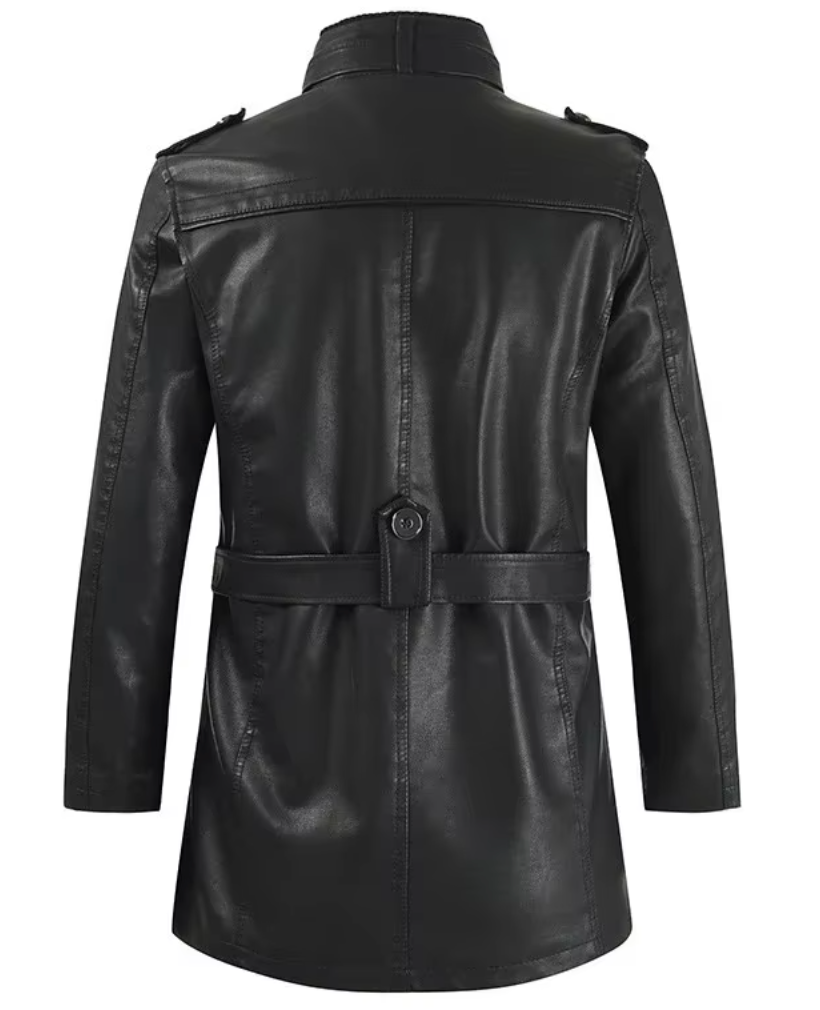 Men's Long Leather Coat – Comfortable Fit and Elegant Style for Winter