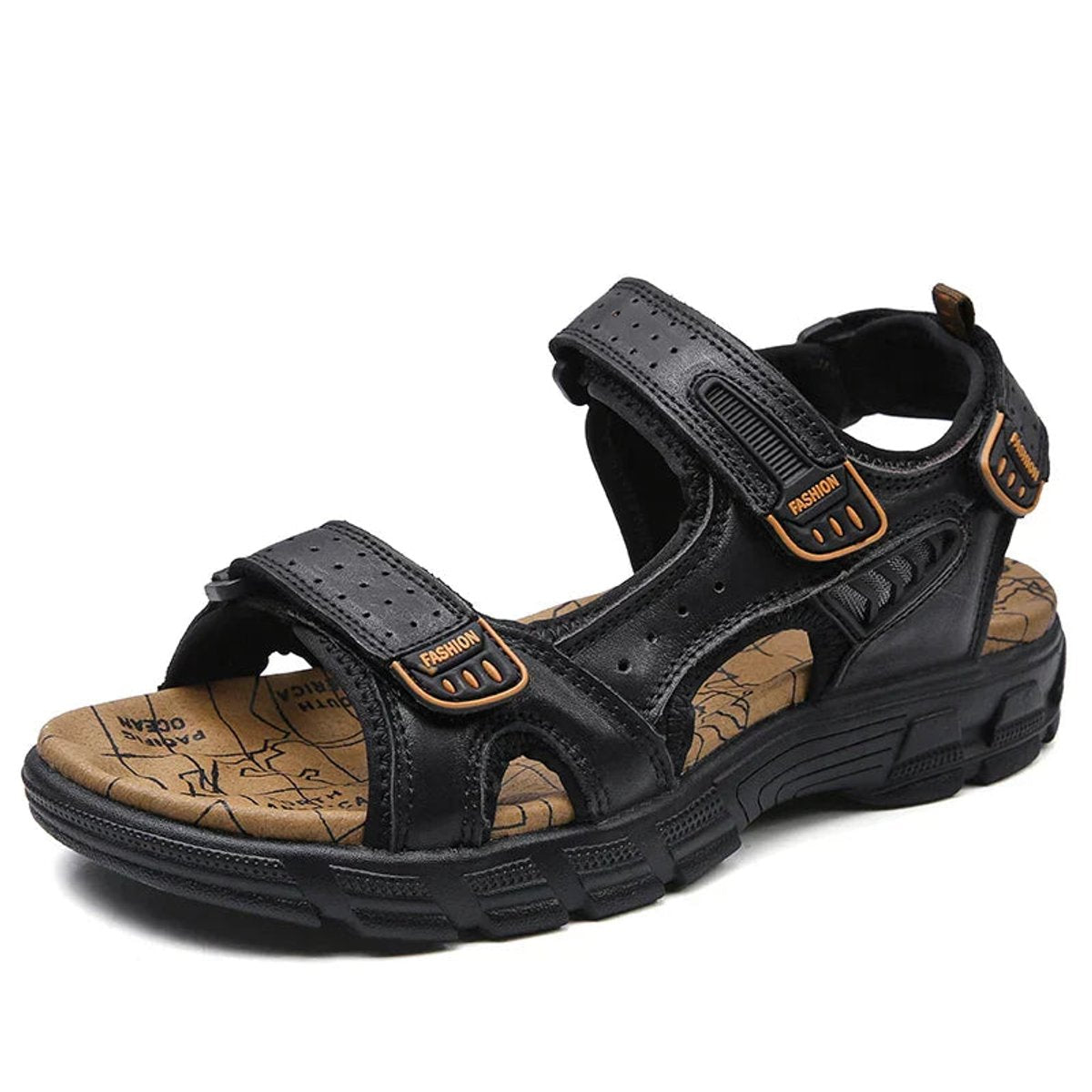 Men's Orthopedic Comfortable Leather Open-Toe Sandals with Hook-and-Loop Straps