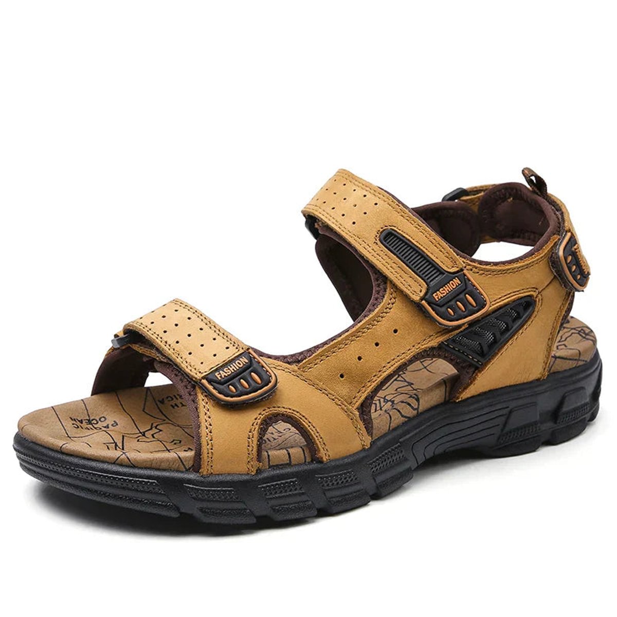 Men's Orthopedic Comfortable Leather Open-Toe Sandals with Hook-and-Loop Straps
