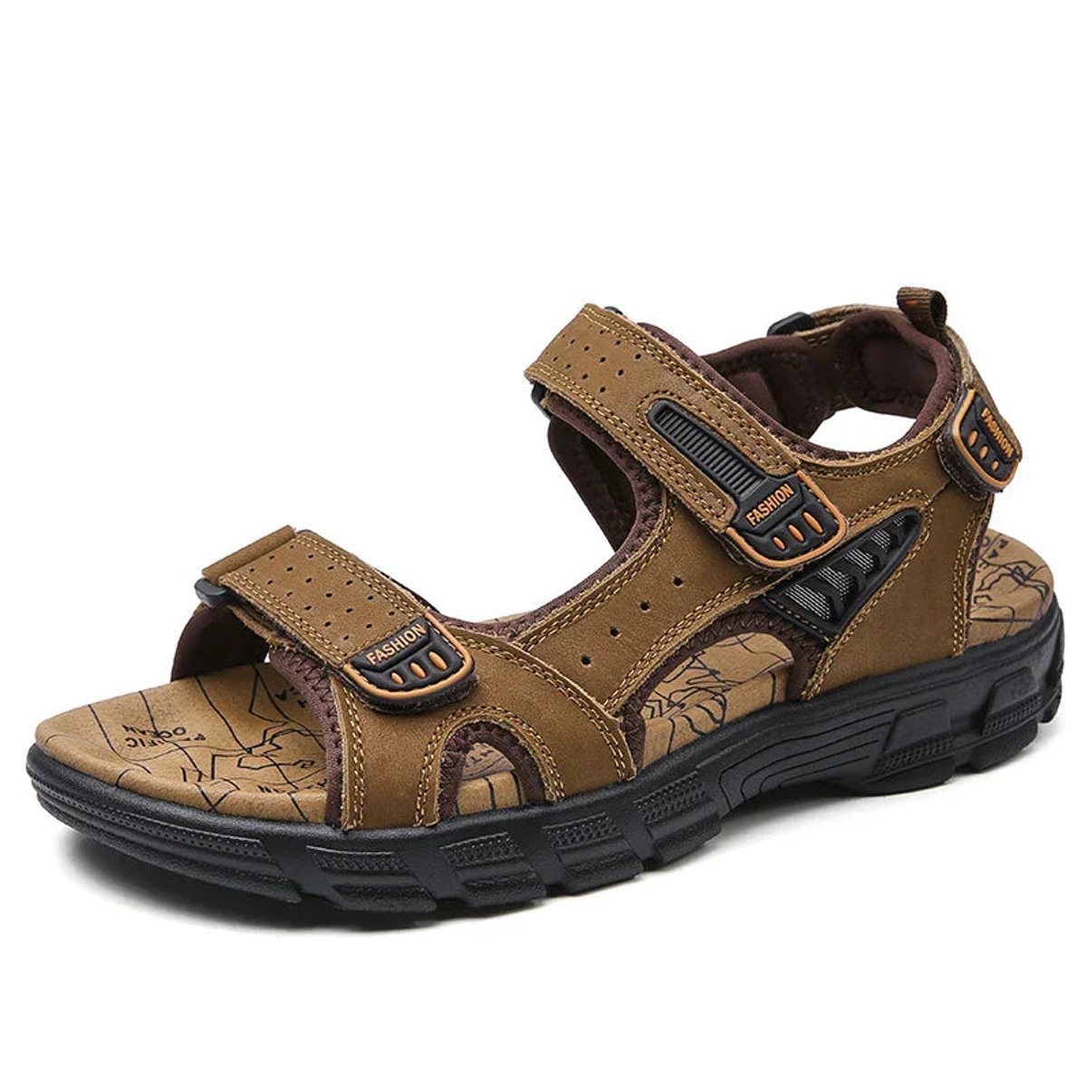 Men's Orthopedic Comfortable Leather Open-Toe Sandals with Hook-and-Loop Straps