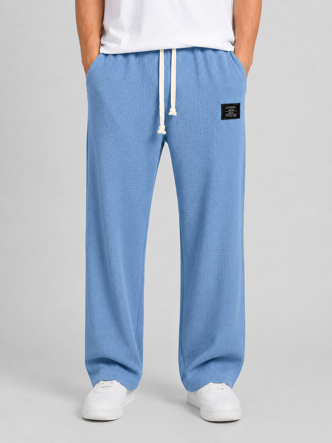 Men's Relaxed Fit Waffle-Knit Drawstring Casual Lounge Trousers