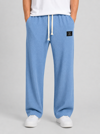 Men's Relaxed Fit Waffle-Knit Drawstring Casual Lounge Trousers