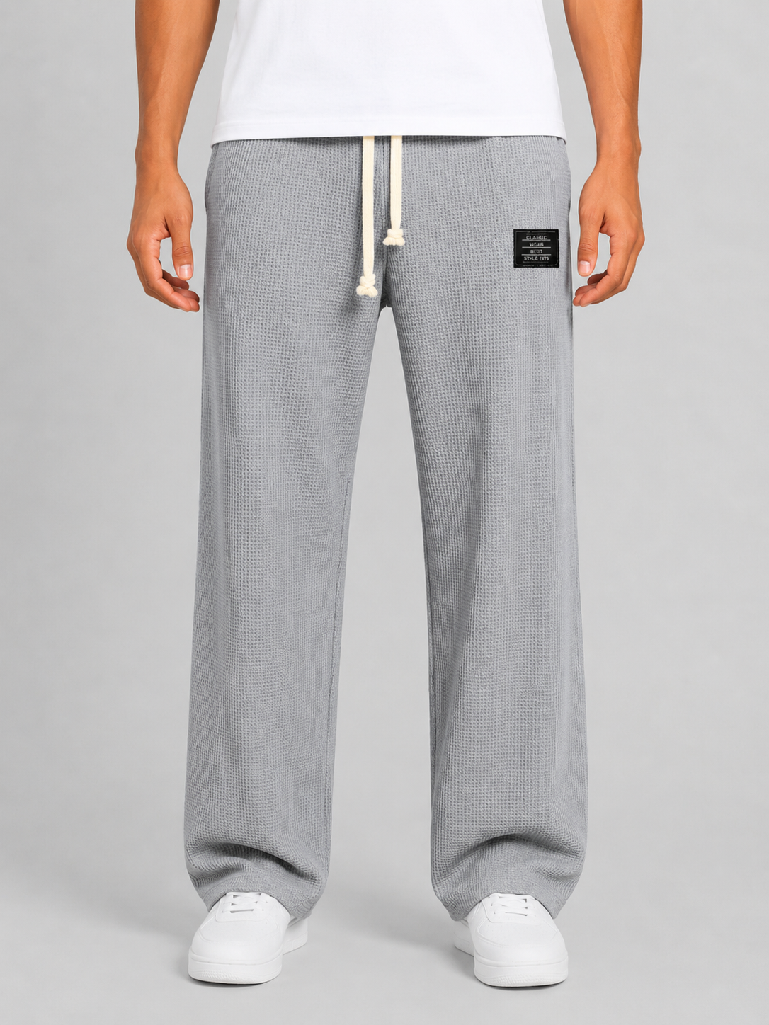 Men's Relaxed Fit Waffle-Knit Drawstring Casual Lounge Trousers
