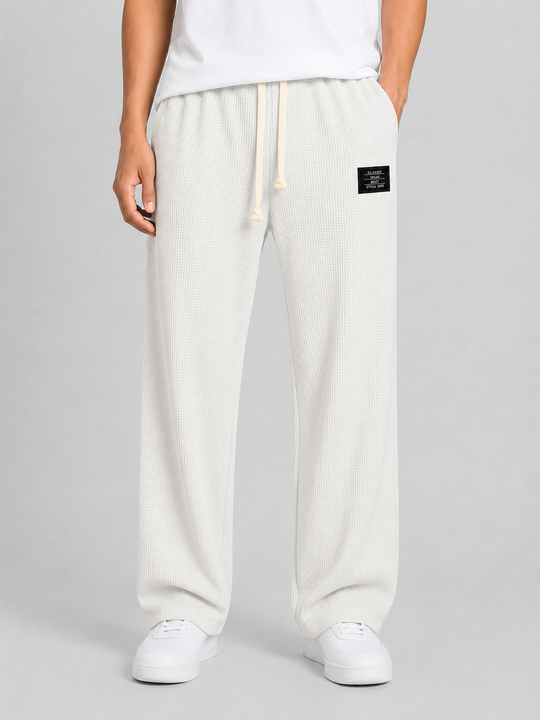 Men's Relaxed Fit Waffle-Knit Drawstring Casual Lounge Trousers