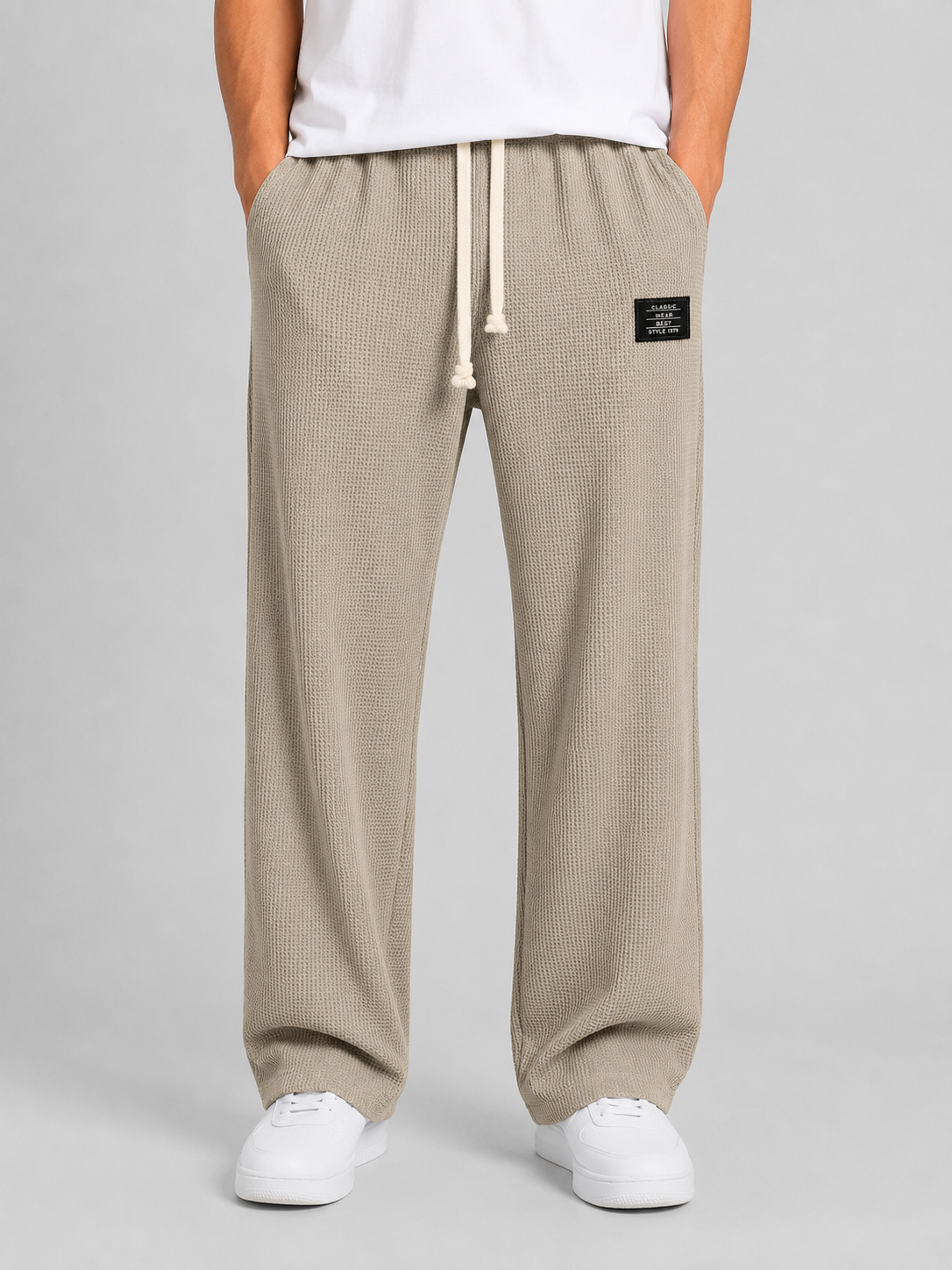 Men's Relaxed Fit Waffle-Knit Drawstring Casual Lounge Trousers
