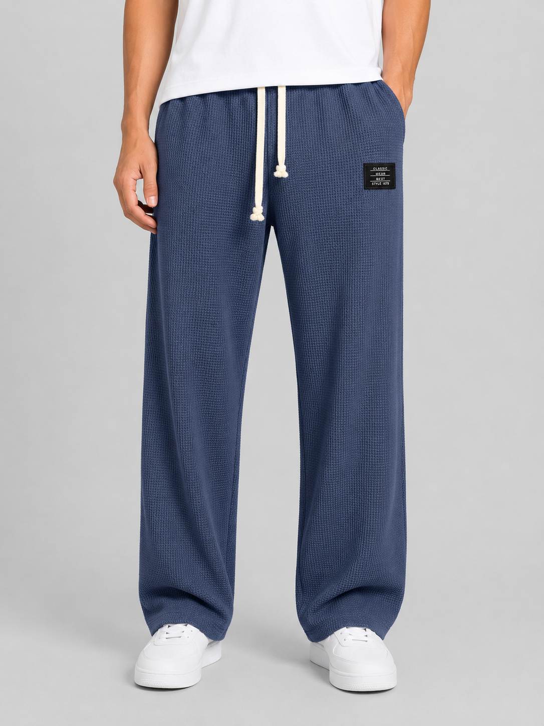 Men's Relaxed Fit Waffle-Knit Drawstring Casual Lounge Trousers