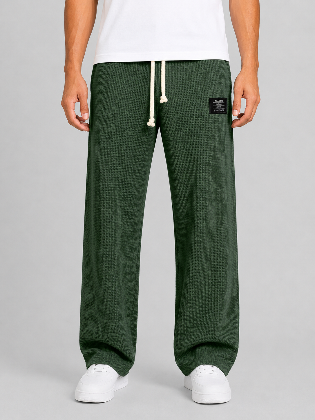 Men's Relaxed Fit Waffle-Knit Drawstring Casual Lounge Trousers