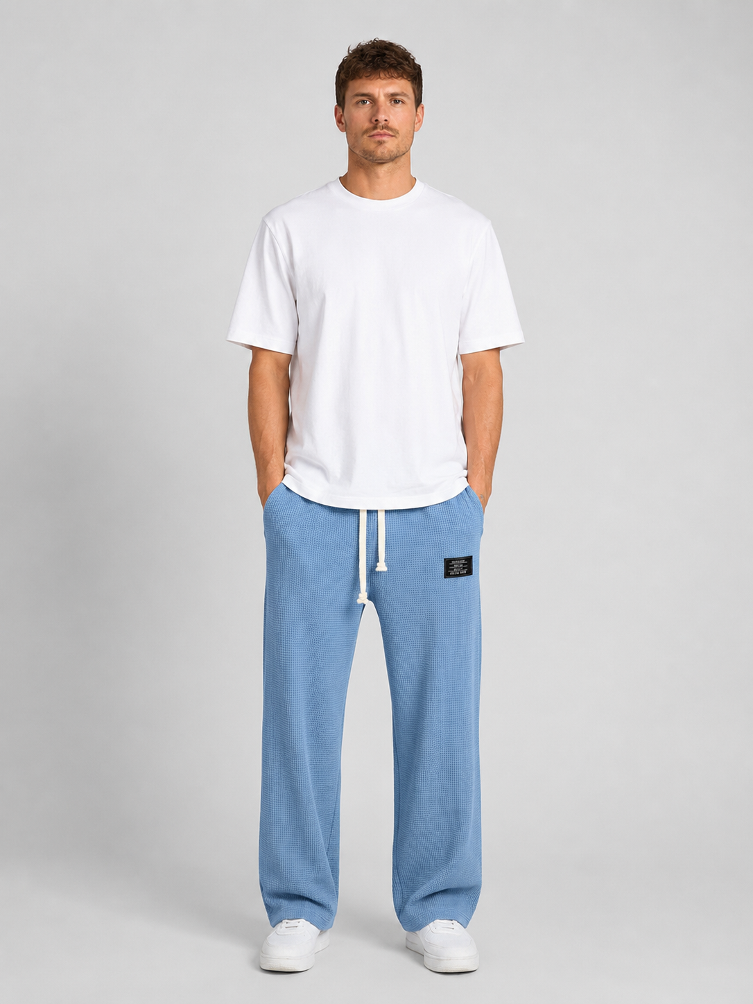Men's Relaxed Fit Waffle-Knit Drawstring Casual Lounge Trousers