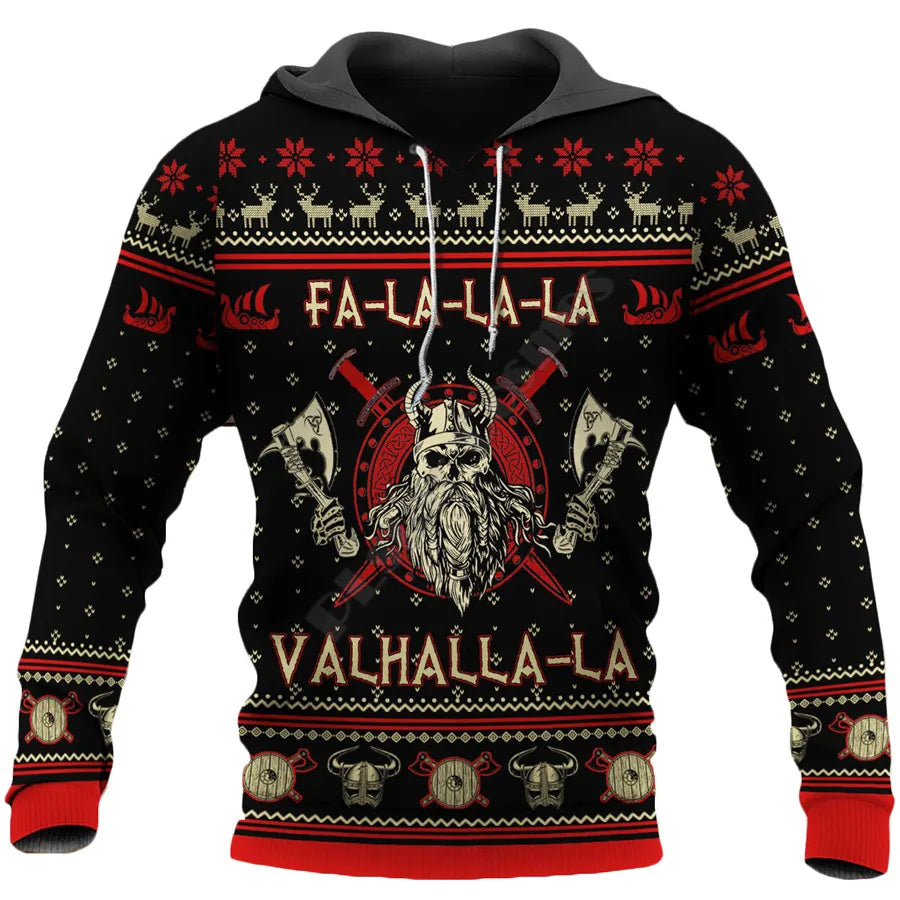 Men's Viking Ugly Christmas Sweater with Yule Tattoo Odin Print – Pullover, Hoodie or Cardigan