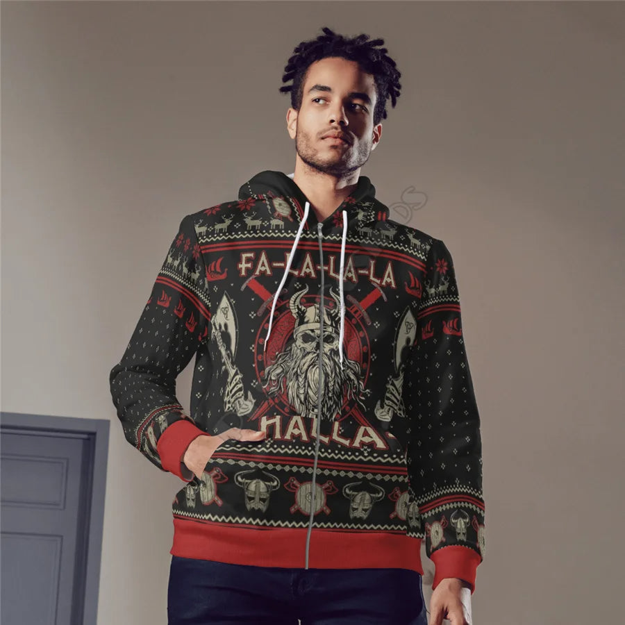 Men's Viking Ugly Christmas Sweater with Yule Tattoo Odin Print – Pullover, Hoodie or Cardigan
