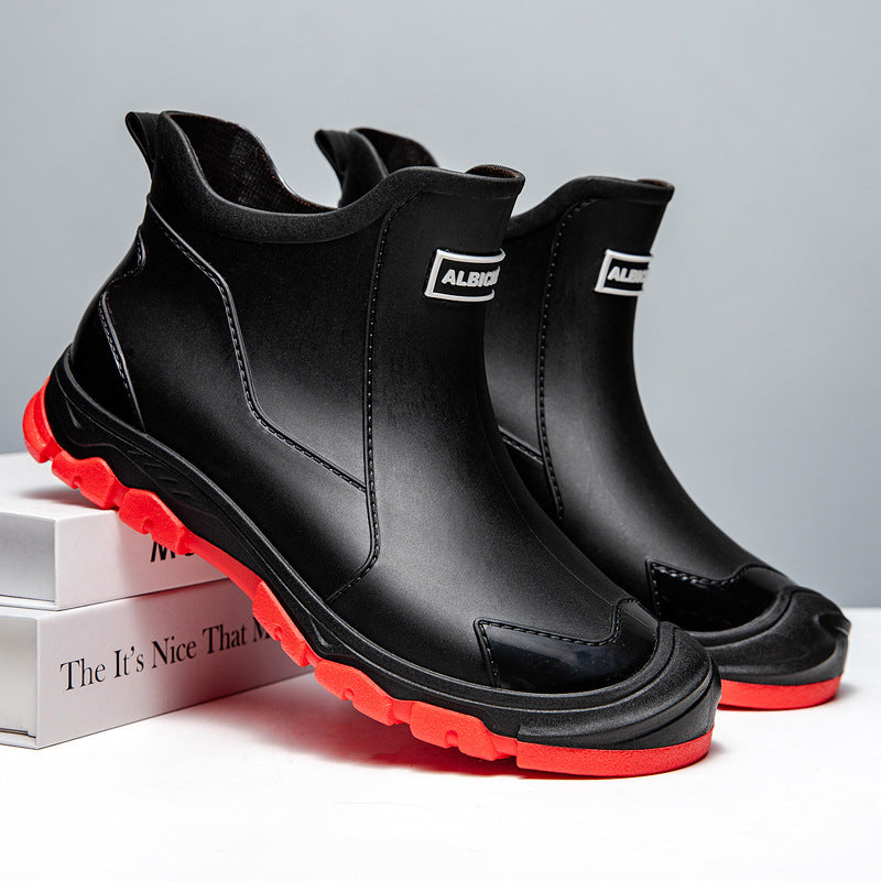 Men's Waterproof Rubber Boots with Slip-Resistant Sole and Flexible Entry Oak & Coral