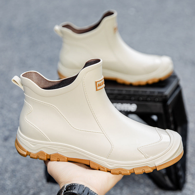 Men's Waterproof Rubber Boots with Slip-Resistant Sole and Flexible Entry Oak & Coral