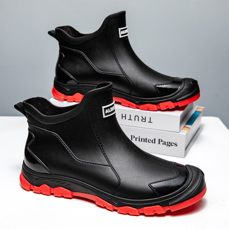 Men's Waterproof Rubber Boots with Slip-Resistant Sole and Flexible Entry Oak & Coral