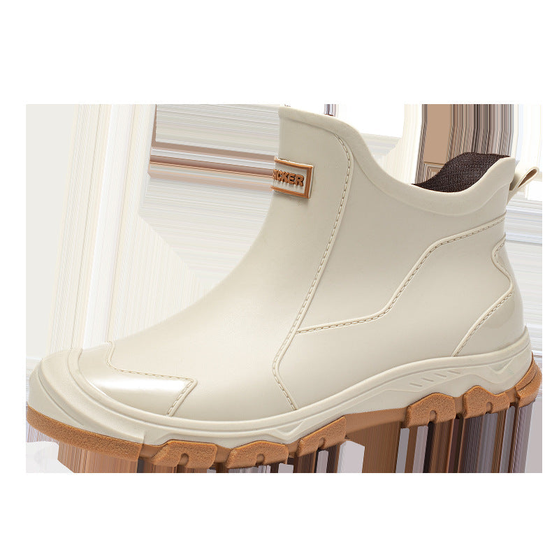 Men's Waterproof Rubber Boots with Slip-Resistant Sole and Flexible Entry Oak & Coral