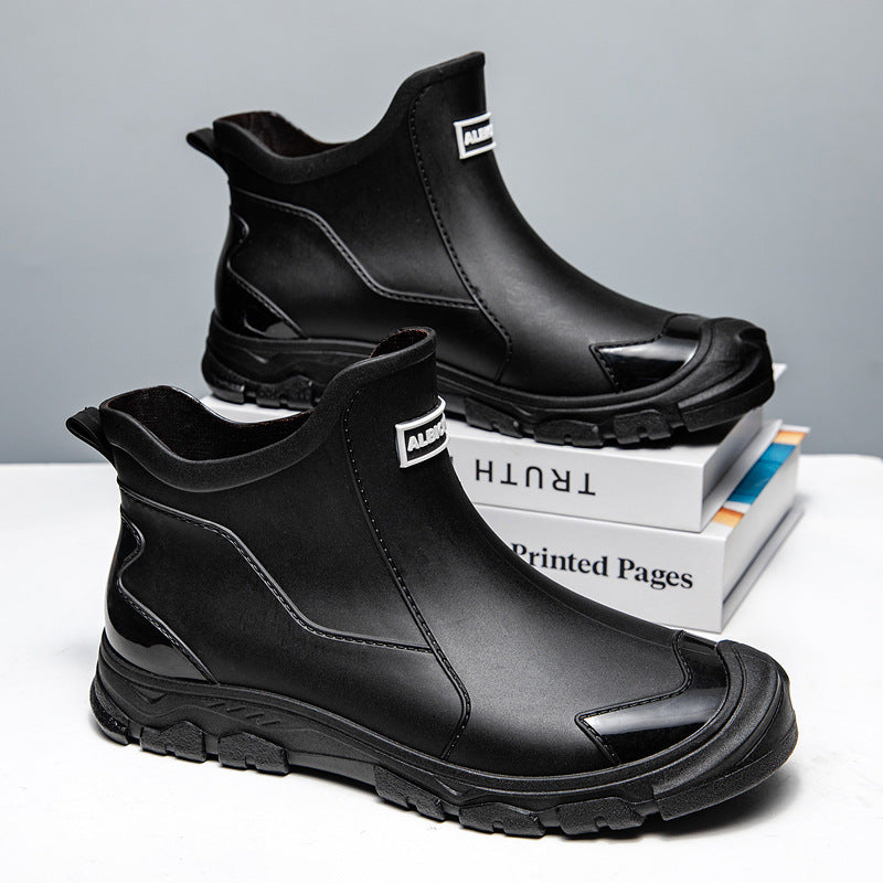 Men's Waterproof Rubber Boots with Slip-Resistant Sole and Flexible Entry Oak & Coral
