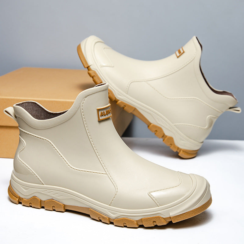 Men's Waterproof Rubber Boots with Slip-Resistant Sole and Flexible Entry Oak & Coral
