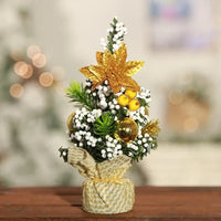 Mini Artificial Tabletop Christmas Tree with Decorations and Poinsettia Flowers