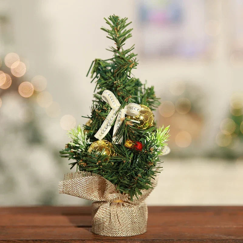 Mini Artificial Tabletop Christmas Tree with Decorations and Poinsettia Flowers