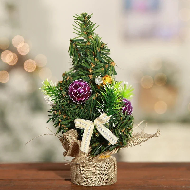 Mini Artificial Tabletop Christmas Tree with Decorations and Poinsettia Flowers
