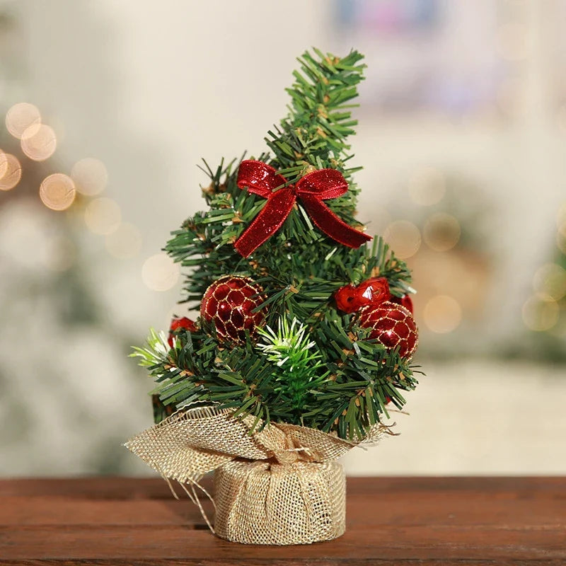 Mini Artificial Tabletop Christmas Tree with Decorations and Poinsettia Flowers