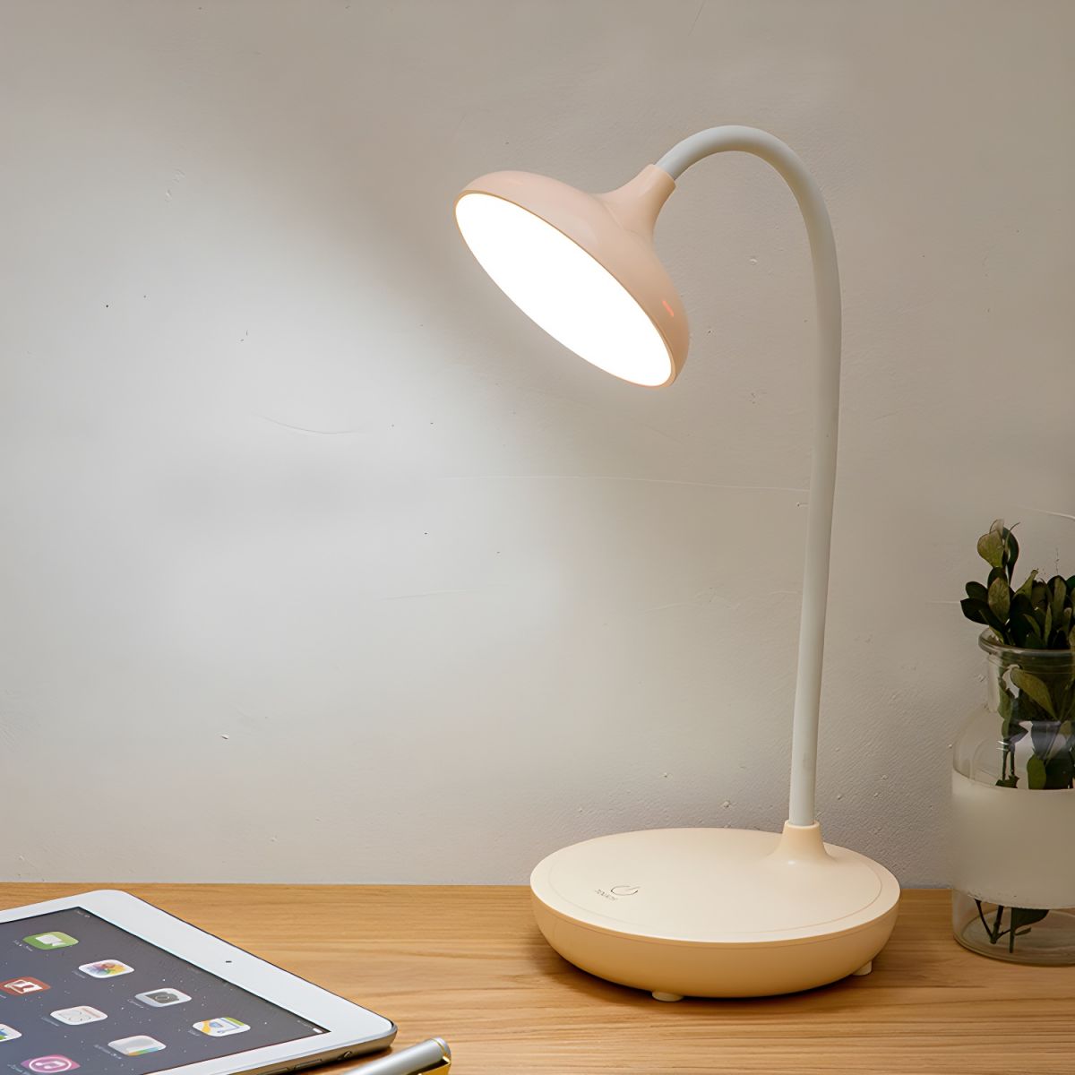 Modern Rechargeable LED Table Lamp with Touch Control – Oak and Coral