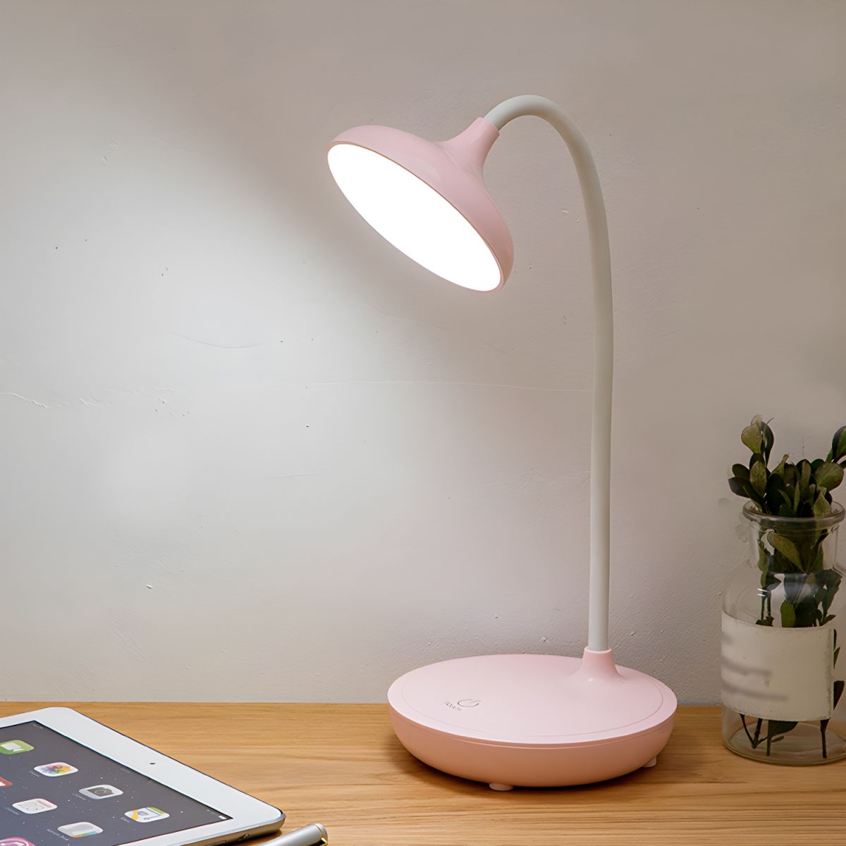 Modern Rechargeable LED Table Lamp with Touch Control – Oak and Coral