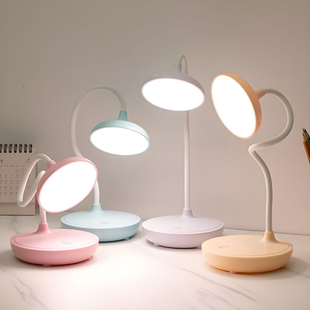 Modern Rechargeable LED Table Lamp with Touch Control – Oak and Coral