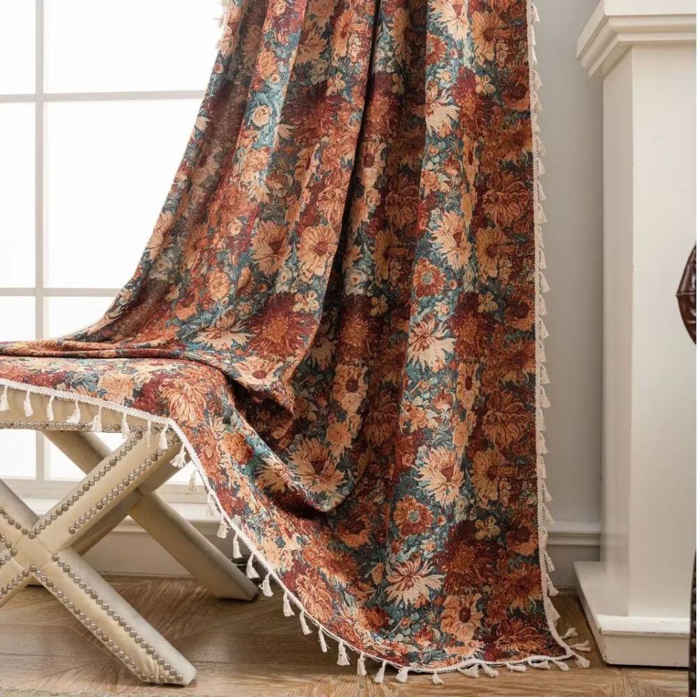 Noveau Ditsy Floral Tassel Curtain
