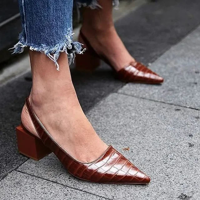 Orthopaedic Croco Brown Heels - Lara