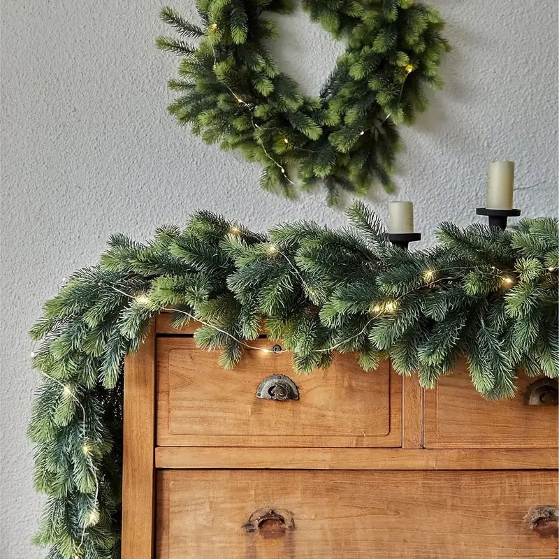 Pre-Lit Christmas Garland with 50 Warm LED Lights for Indoor Holiday Decoration