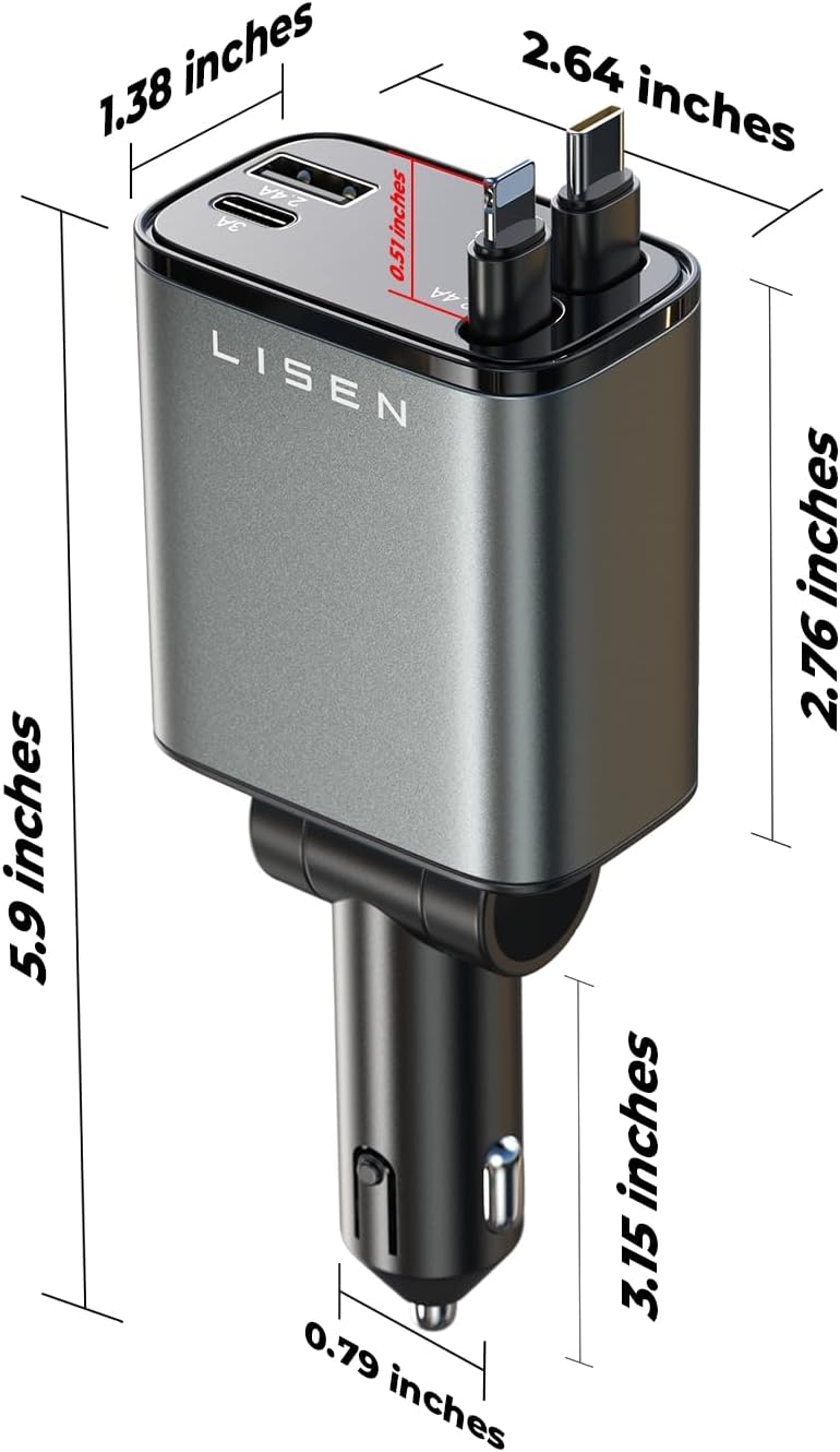 Retractable Car Charger 69W USB C