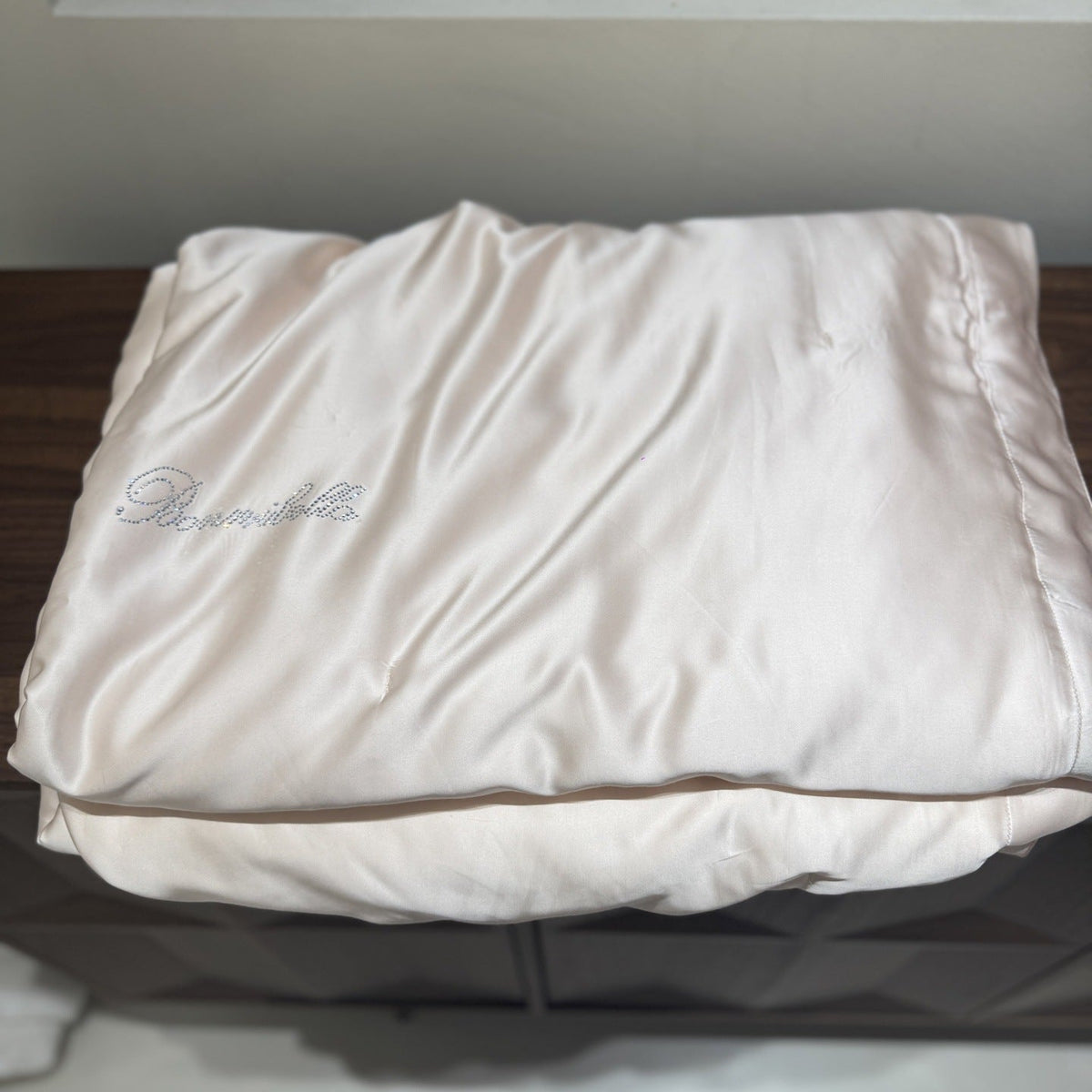 Reversible Silky Satin Duvet Cover with Rhinestone Logo