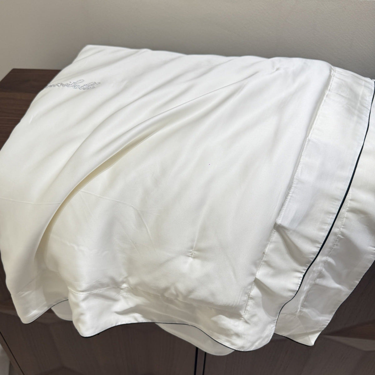 Reversible Silky Satin Duvet Cover with Rhinestone Logo