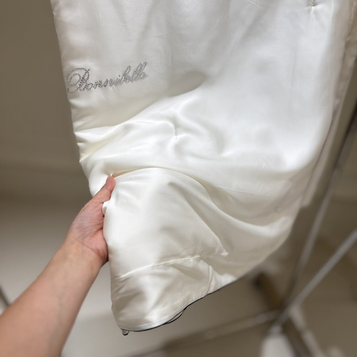 Reversible Silky Satin Duvet Cover with Rhinestone Logo