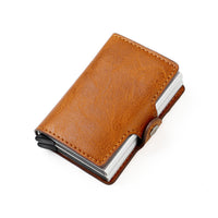 RFID Slim Leather Card Holder with Dual Pop-Up Aluminum Cases