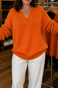 Ribbed V-Neck Relaxed Knit Sweater