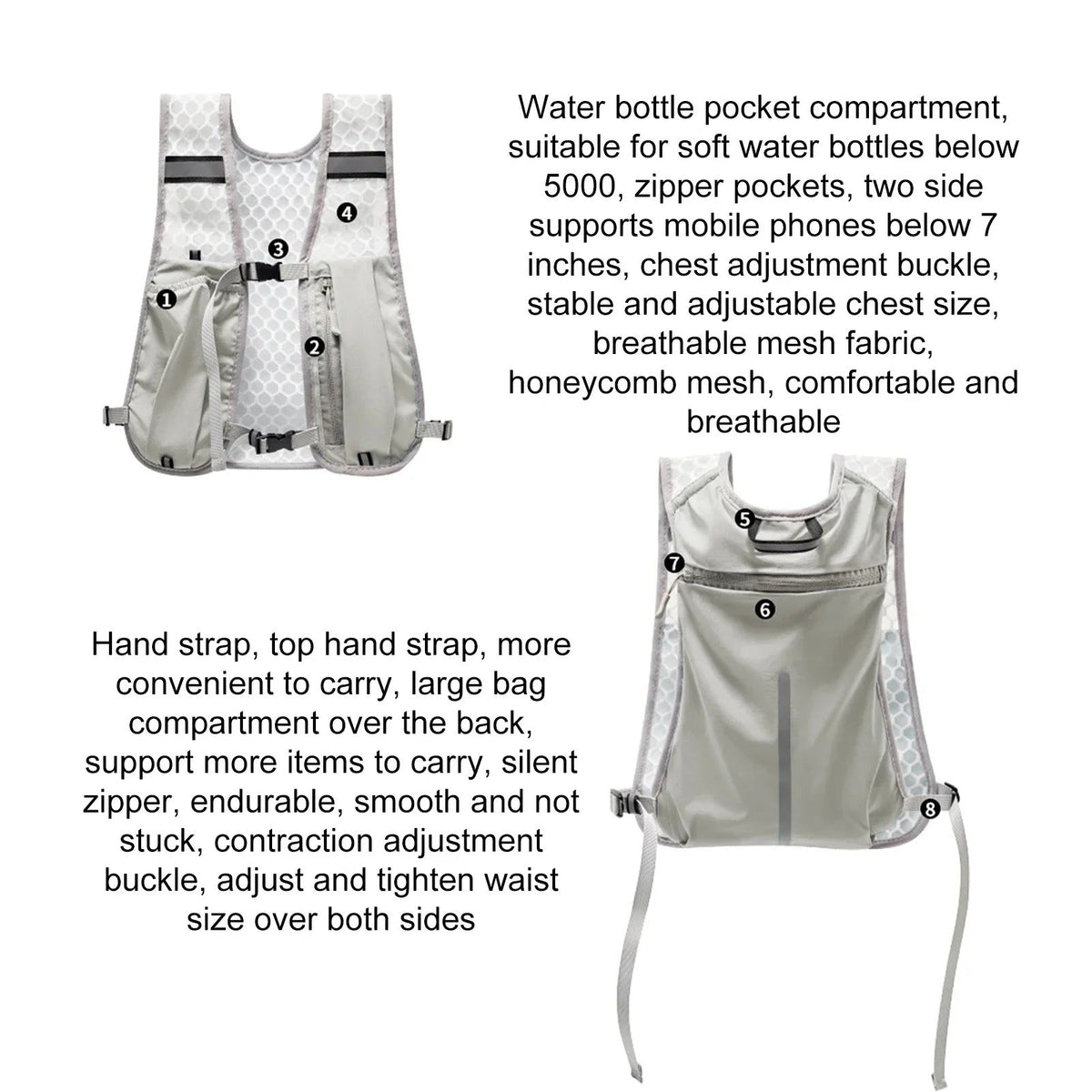Running Vest with Water Bottle Holder, Reflective Details, and Mobile Pocket