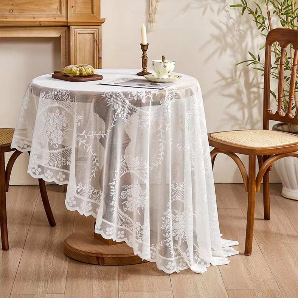 Sheer Lace Round Floral Tablecloth