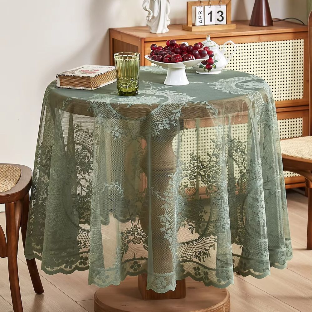 Sheer Lace Round Floral Tablecloth