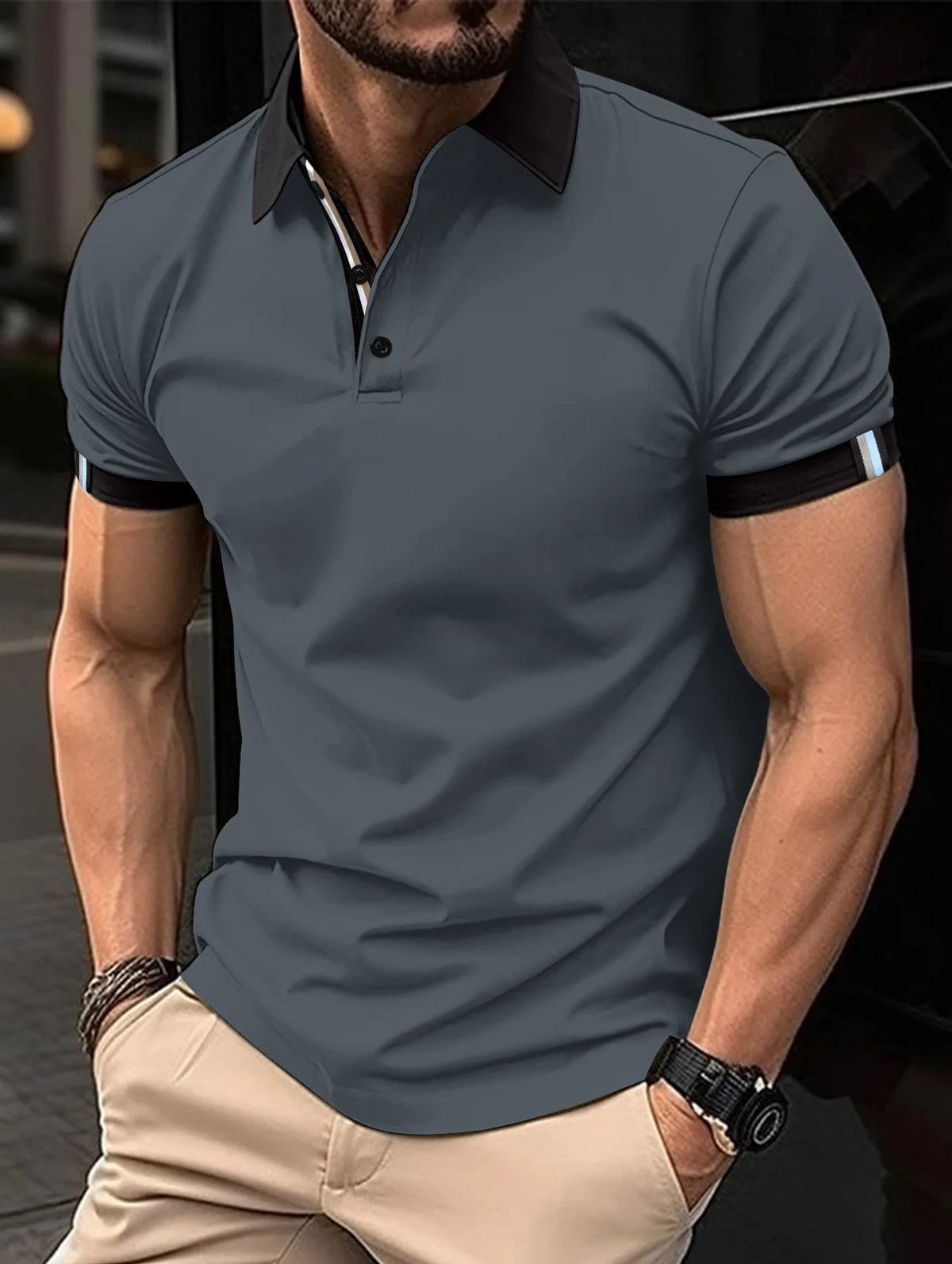 Oak & Coral | Breathable Striped Sleeve Polo Shirt - Image 2