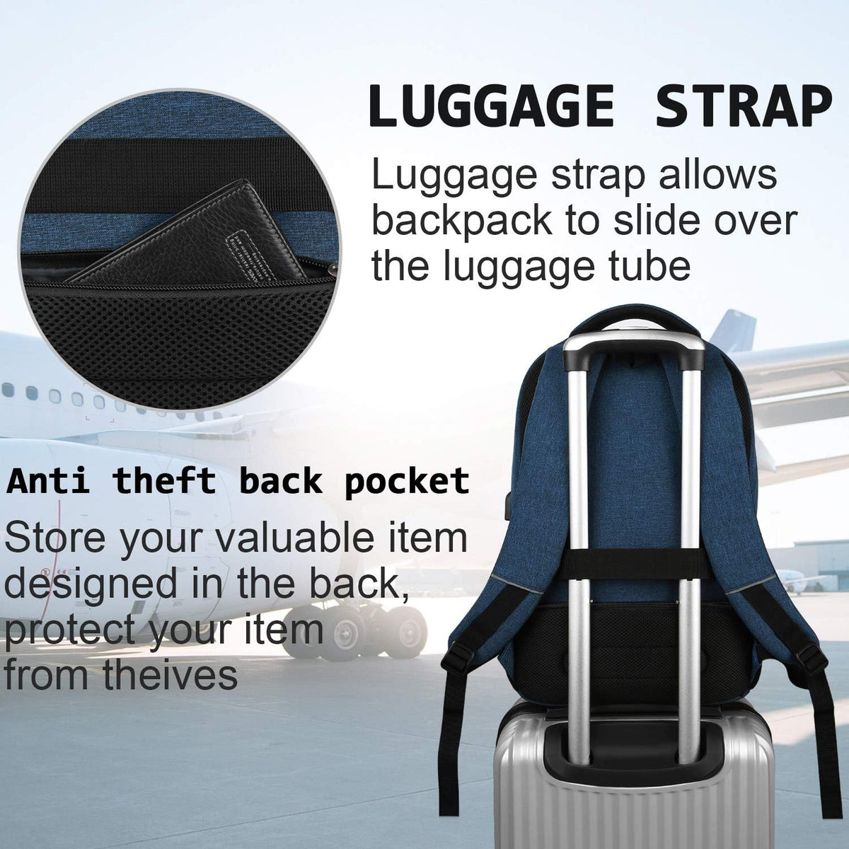 Slim Anti-Theft Laptop Backpack with USB Charging Port