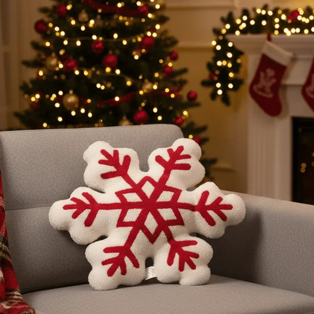 Soft Plush Snowflake Throw Pillow with Tufted Pattern and Sherpa Fabric