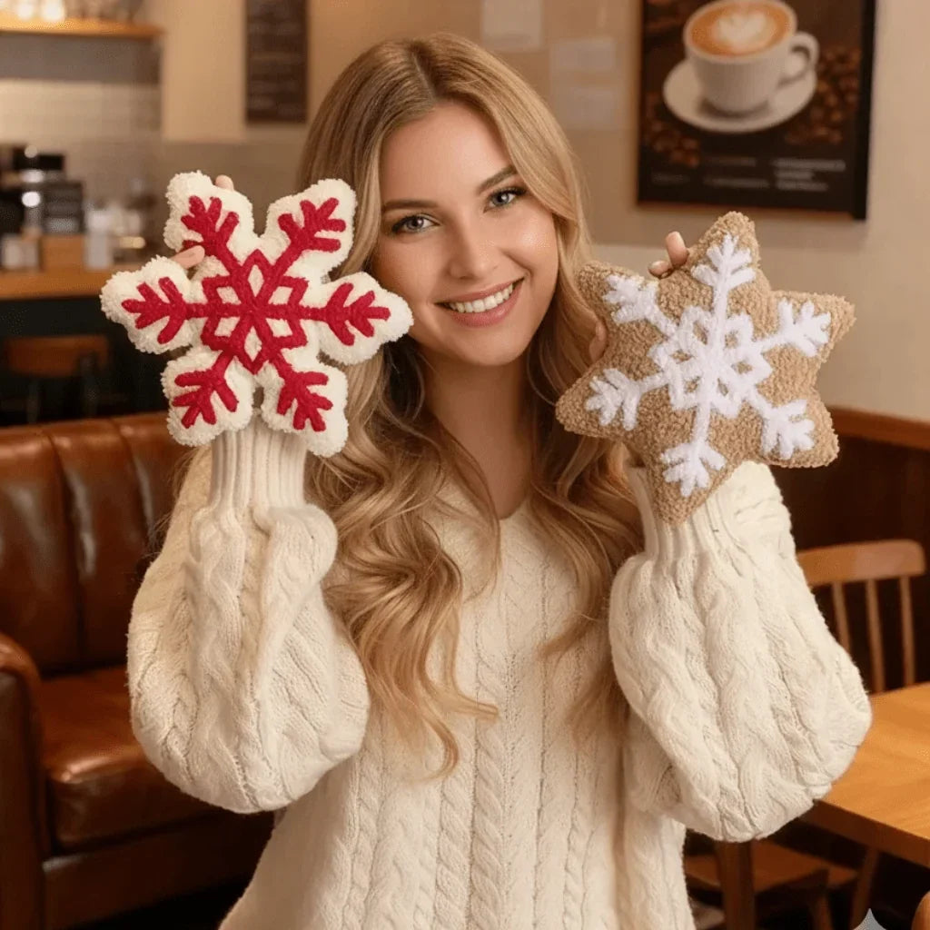 Soft Plush Snowflake Throw Pillow with Tufted Pattern and Sherpa Fabric