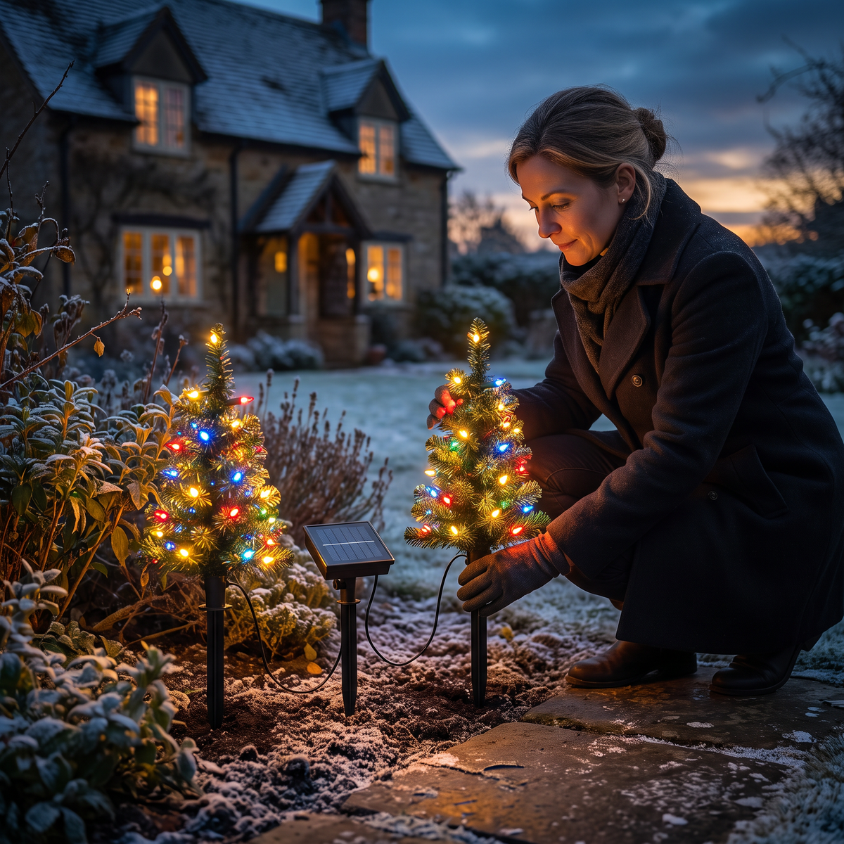 Solar Christmas Tree Stake Lights with Multicolor LEDs